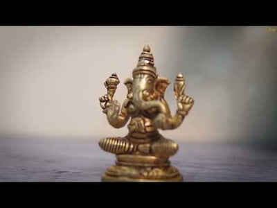 Fine Brass Small Ganesha Idol For Home Pooja Table Décor Statue Gift Showpiece 3.5"