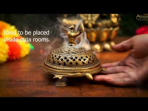 Brass Antique Peacock Dhoop Dani Loban Burner For Pooja Room Décor Gift