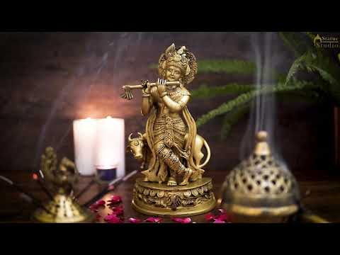 Brass Krishna Idol with Cow 12" by StatueStudio