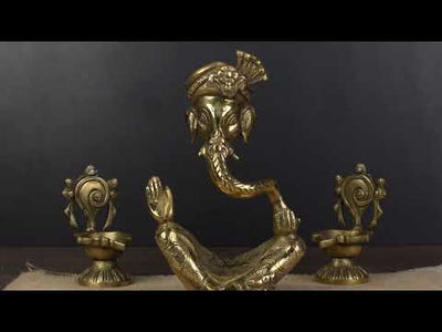 Brass Ganesha Turban Statue For Modern Home Décor Showpiece Big Murti Idol 10"