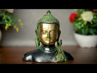 Brass Buddha Bust Idol Antique Finish Showpiece For Home Office Table Decor 6"