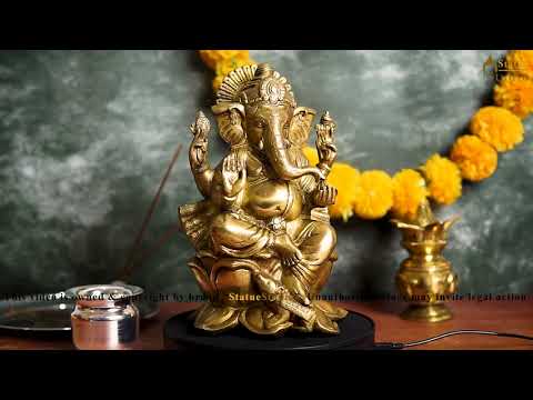 Brass Lord Ganesha Statue Sitting On Lotus Religious For Home Decor 10"