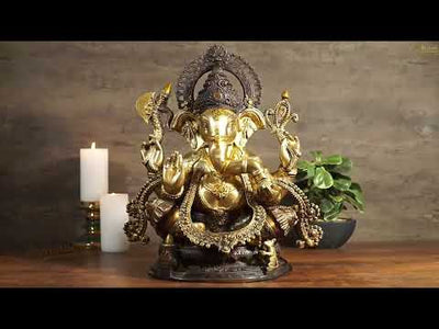 Brass Large South Indian Style Ganesha Statue Antique Finish Lucky for Home Decor 20"