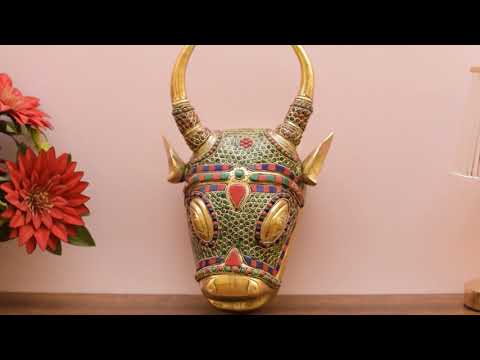 Brass Bull Face Wall Hanging Statue For Home Room Decor Showpiece Item 13"