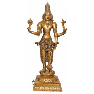 Large Size Metal Hindu Trinity God Shri Vishnu Bhagwan Spiritual Décor Idol 29" - 117800