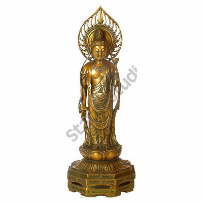 Antique Japanase Buddhist Brass Buddha Standing Large Statue Masterpiece 24"