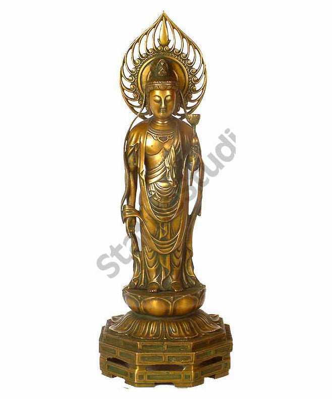 Antique Japanase Buddhist Brass Buddha Standing Large Statue Masterpiece 24"