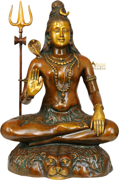 Rare Depiction Statue of Lord Shiva Seated on the Mountain of Kailash Large 22"