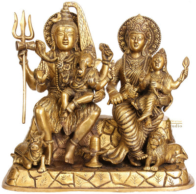 Indian Brass Hindu God Lord Shiva Parivar Family with Parvati 12" - 361700