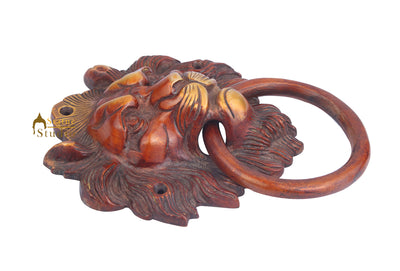 Brass Handicraft Home Decor Lion Head Design Red Door Knocker 8"