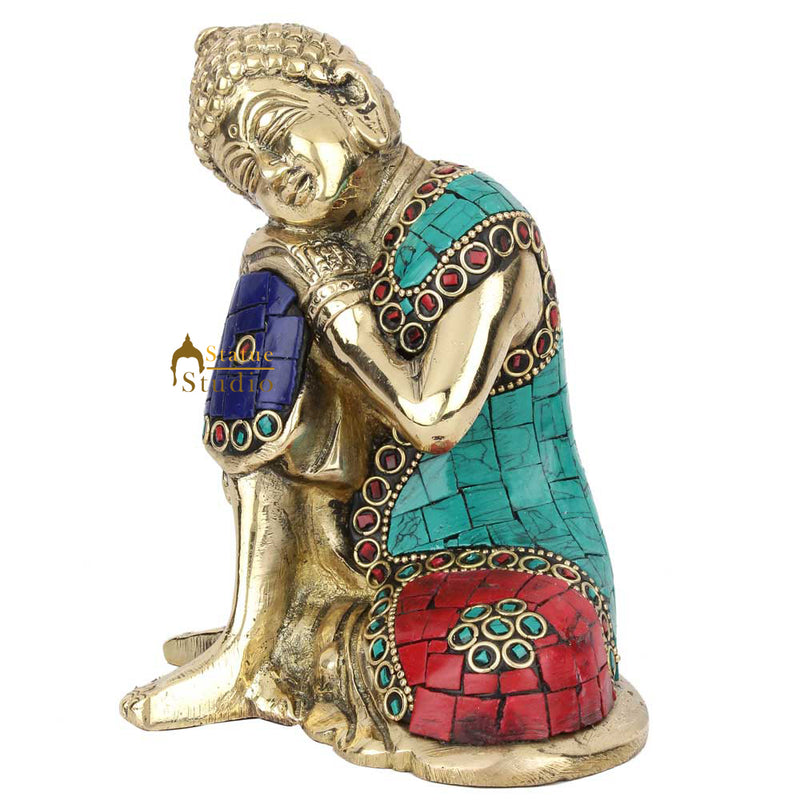 Indian Handcrafted Buddhist Home Decorative Thinking Buddha Lucky Gift Statue 6"