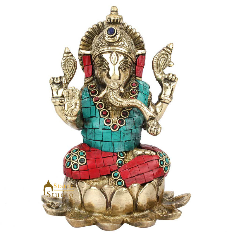 Lord Ganesha Ceramic Sitting Statue(Murti) with Agalvilakku for Home,  Office Decor &Pooja Room| Handmade