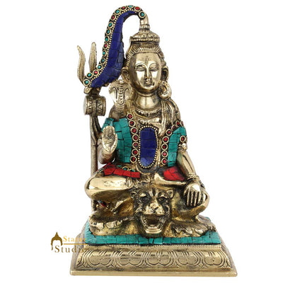 Lord Bhagwan Shiv Shankar Sitting Lion Base Religious Décor Gift Idol Statue 9" - 401400