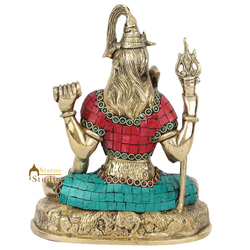 Brass Blessing Lord Shiv Shankar Idol Mahayogi Stone Work For Home Mandir Decor 9"