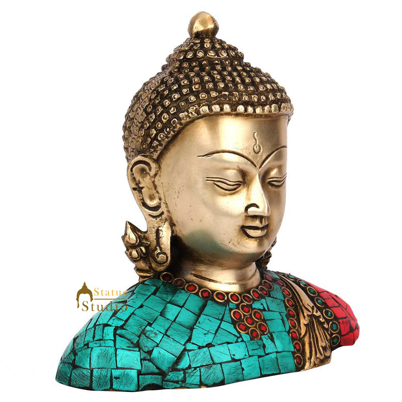 Indian Brass Buddha Bust Corporate Thanksgiving Gift Idol Décor Showpiece 7"