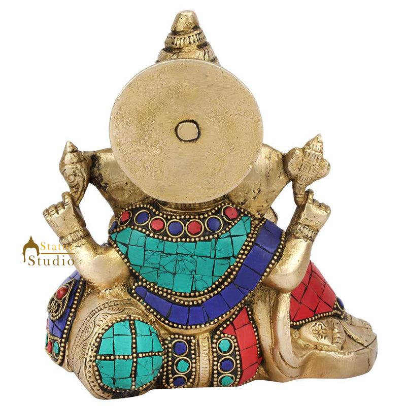 Multicolor Diwali Wedding Gift Ganesh Ganpati Inlay Idol Lucky Décor Statue 7"