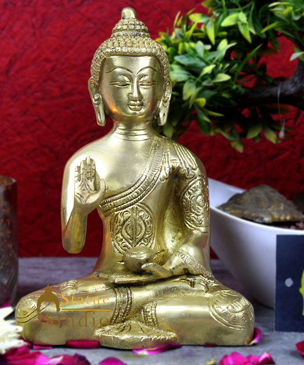 Brass Tibetan Sakyamuni Blessing Buddha Sitting Statue Décor Gift Idol 8"