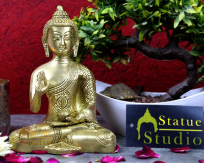 Brass Tibetan Sakyamuni Blessing Buddha Sitting Statue Décor Gift Idol 8"