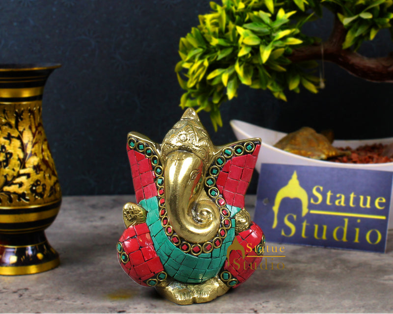 Perfect Wedding Diwali Corporate Mini Brass Ganesha Ganpati Idol Gift Statue 4" - 437900