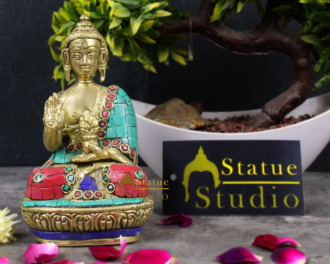 Mini Brass Blessing Bodhisattva Buddha Decor Idol Corporate Gift Small Statue 4"