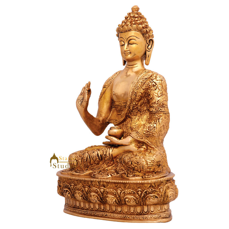 Metal Hand Crafted Life Story Carved Buddha Statue Fine Décor Gift Showpiece 12"