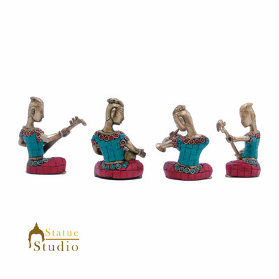 Brass Musical Band Set Home Office Décor Gift Statue 4 pcs Inlay Showpiece 4"