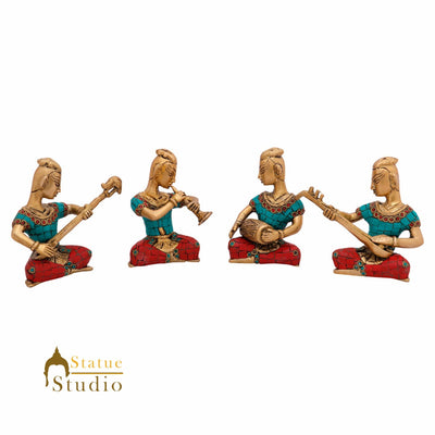 Brass Musical Band Set Home Office Décor Gift Statue 4 pcs Inlay Showpiece 4"