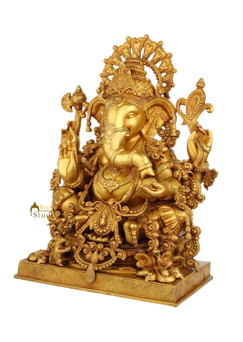 Brass Large Ganesha Statue Showpiece Lucky For Home Decor 2 Feet