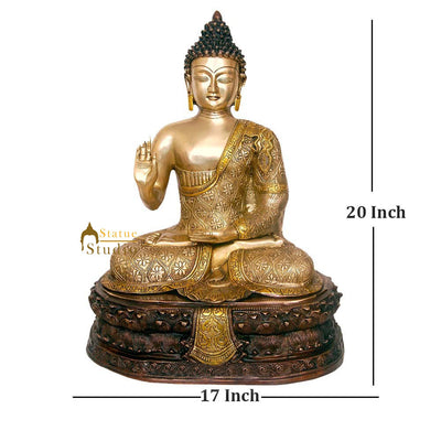 Brass Large Buddha Statue Finely Crafted For Home Decor Showpiece 20"