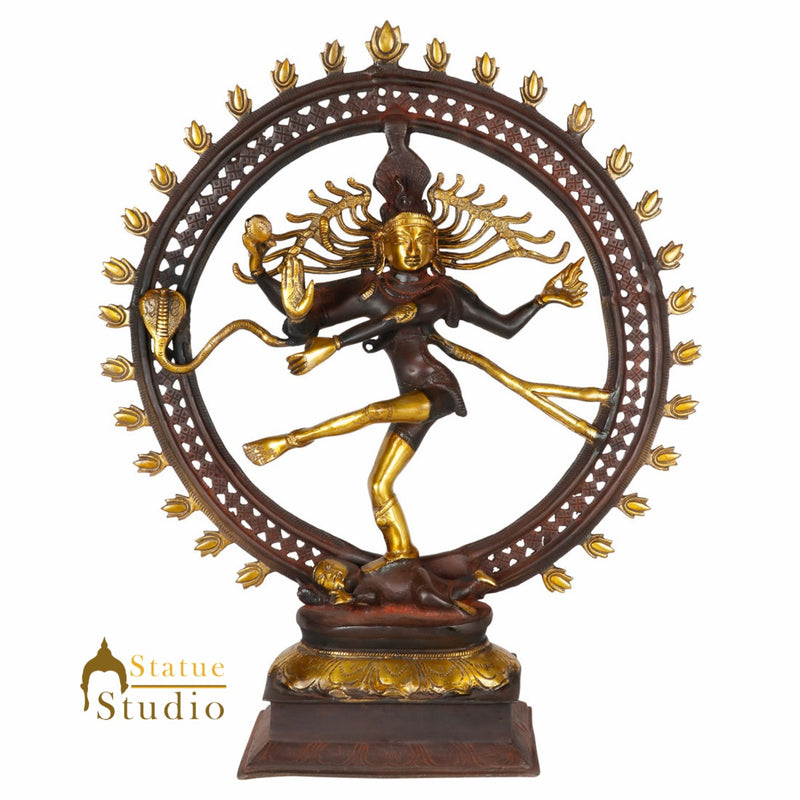 Antique Gold Finish Dancing Shiva Nataraja Statue Décor Gift Idol Showpiece 22" - 459847
