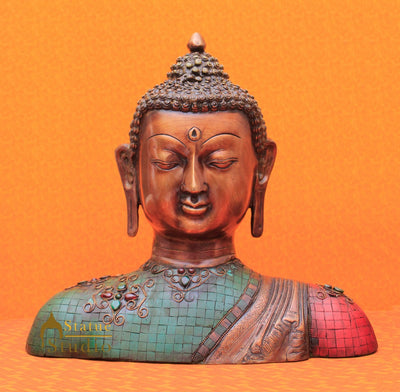 Brass Chinese Buddha Bust Idol Stone Work For Decor Showpiece 14" - 459849