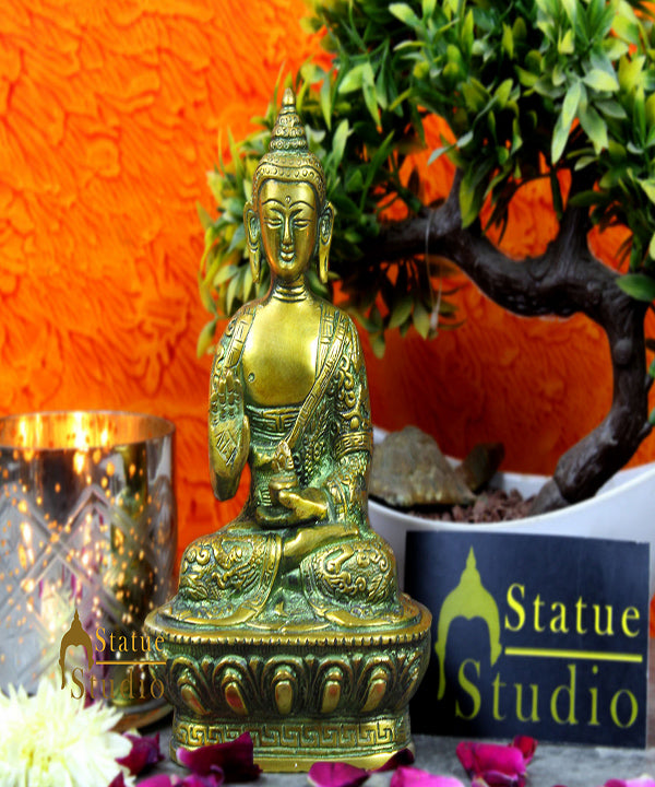 Antique Handcrafts Home Decor Gift Sculpture Wooden Buddha Statue Golden  India | eBay