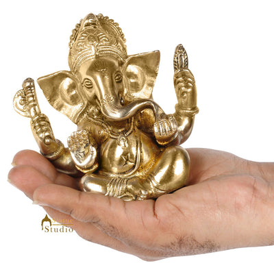 Small Lucky Sitting Ganesha Corporate Diwali Gift Idol Murti Décor Statue 4.5"