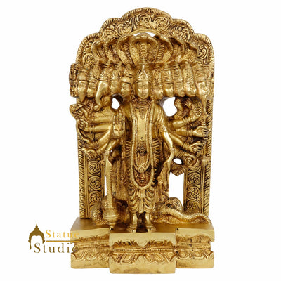 Brass Hindu Trinity God Lord Vishnu Multiple Head Statue Décor Idol Showpiece 14" - 460083