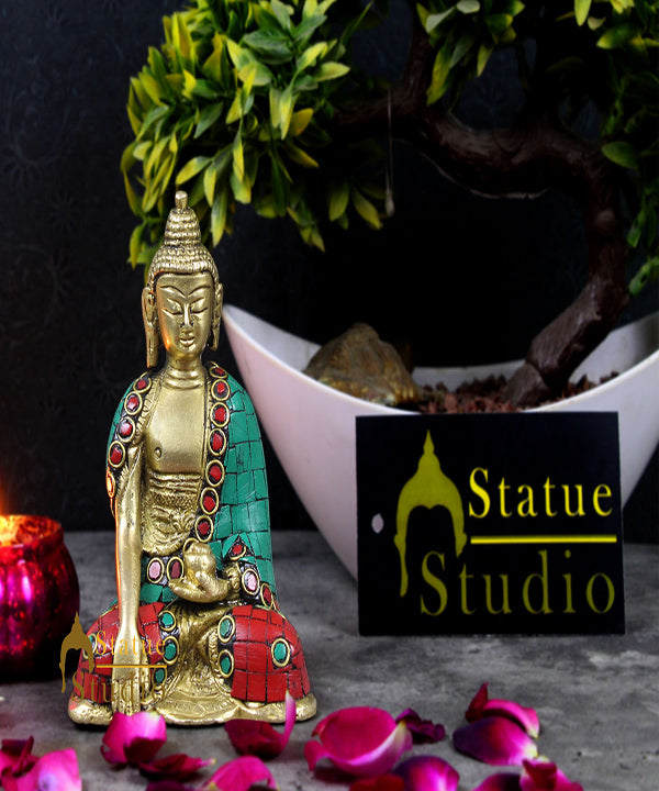 Brass Lord Buddha Statue Mini For Décor Gift Idol Figure Showpiece 4.5"