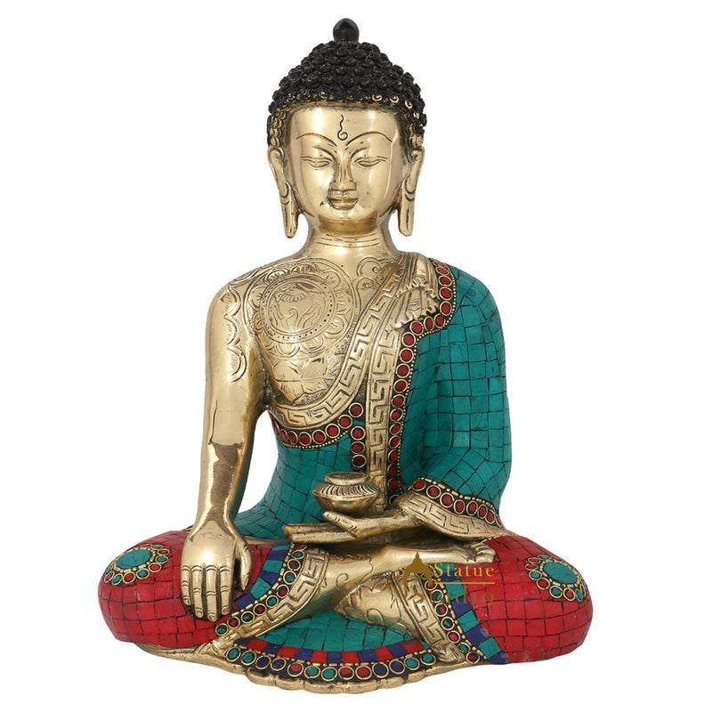 Brass Exclusive Buddha Statue Stone Work For Home Décor Showpiece 1 Feet