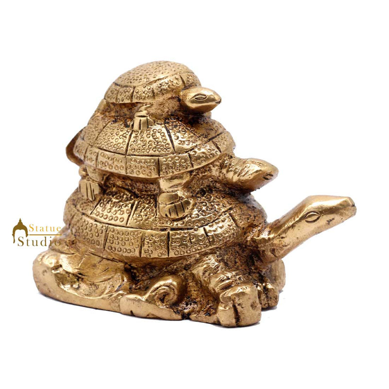 Brass Lucky Fengshui Vastu Home Office Decorative Turtle Gift Showpiece 3" - 460446