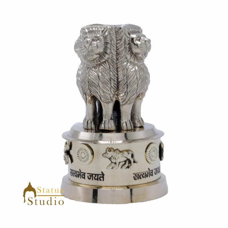 StatueStudio Brass Decorative Ashoka Stambh Emblem India Ashok Chakra Pillar Memento Sculpture Home Office Desk Artwork Showpiece 5"