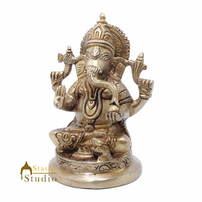 StatueStudio Brass Ganesha Idols For Home Decor Office Temple Decorative Murti Ganpati Statue Gift Showpiece 6"