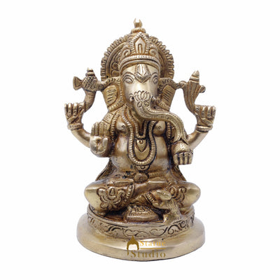 StatueStudio Brass Ganesha Idols For Home Decor Office Temple Decorative Murti Ganpati Statue Gift Showpiece 6"