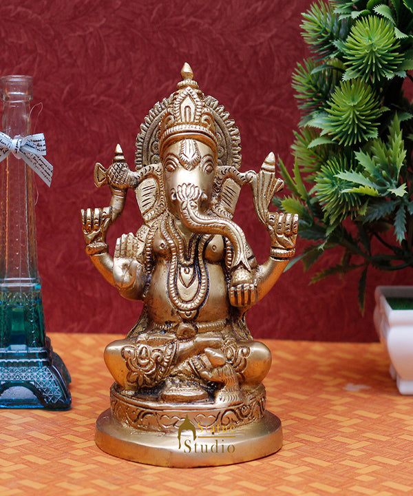 StatueStudio Brass Ganesha Idols For Home Decor Office Temple Decorative Murti Ganpati Statue Gift Showpiece 6"