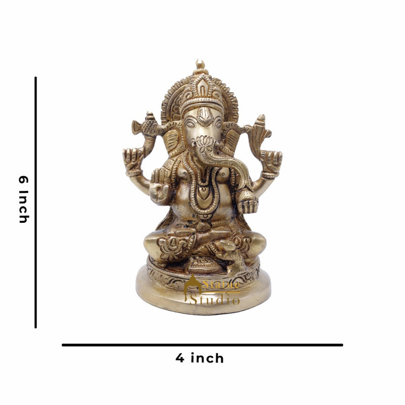 StatueStudio Brass Ganesha Idols For Home Decor Office Temple Decorative Murti Ganpati Statue Gift Showpiece 6"