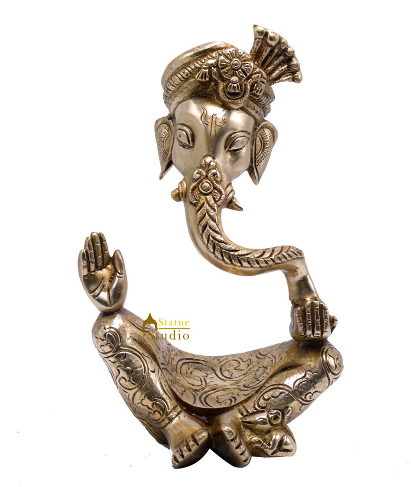 Brass Ganesha Turban Statue For Modern Home Décor Showpiece Big Murti Idol 10"