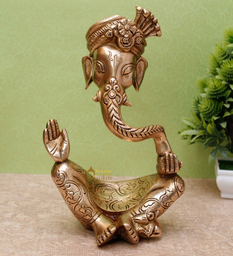 Brass Ganesha Turban Statue For Modern Home Décor Showpiece Big Murti Idol 10" - 460731