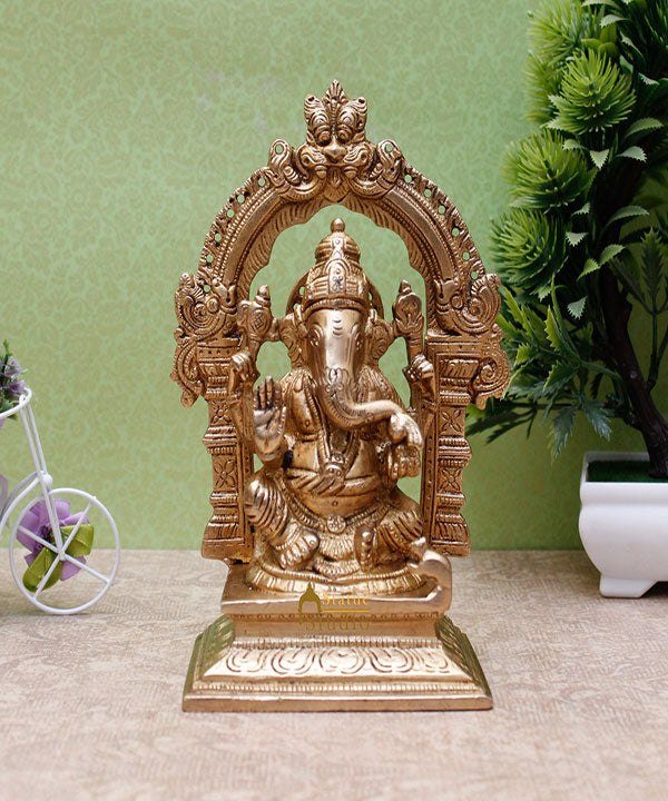 Brass Ganesha Idol For Home Décor Office Desk Lucky Gift Showpiece Statue 7"