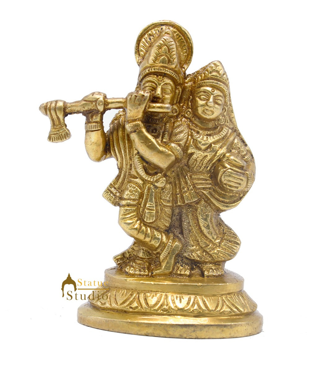 Brass Small Radha Krishna Idol For Home Temple Pooja Room Décor Gift 4"