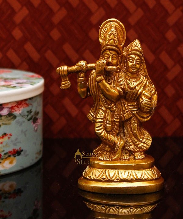 Brass Small Radha Krishna Idol For Home Temple Pooja Room Décor Gift 4"