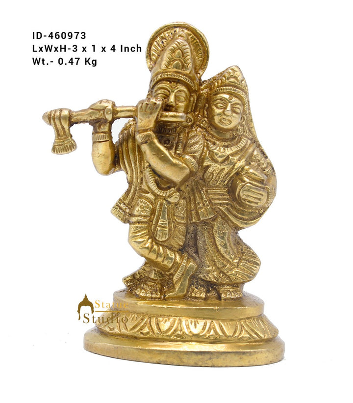 Brass Small Radha Krishna Idol For Home Temple Pooja Room Décor Gift 4"