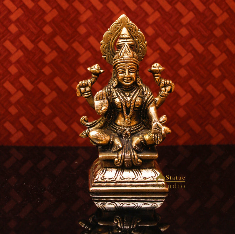 Brass Lucky Lakshmi Idol Laxmi Statue For Home Temple Pooja Room Décor 5.5" - 460980