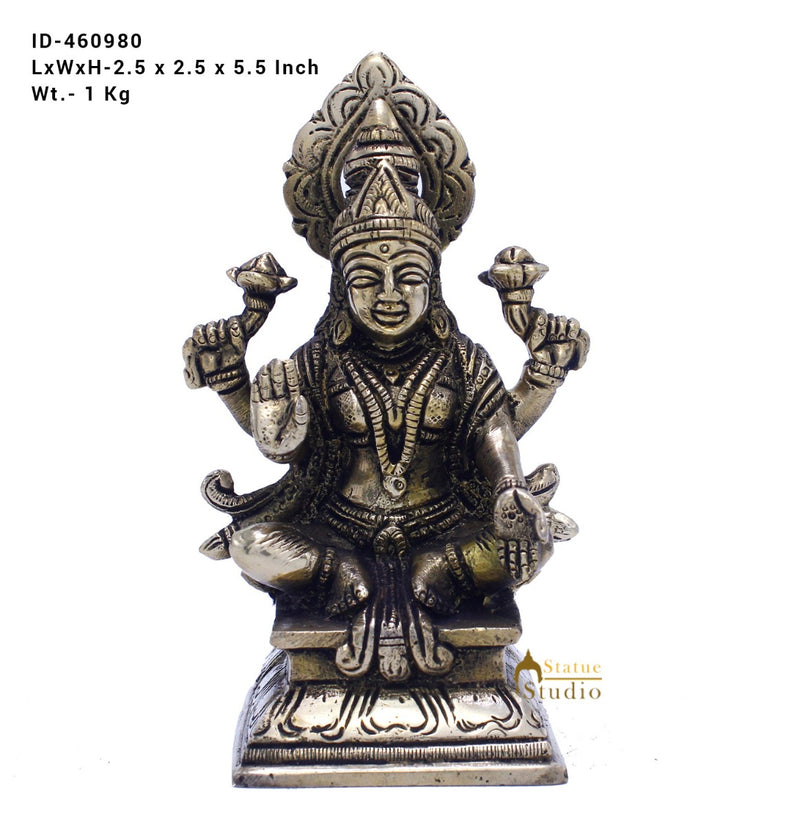 Brass Lucky Lakshmi Idol Laxmi Statue For Home Temple Pooja Room Décor 5.5"